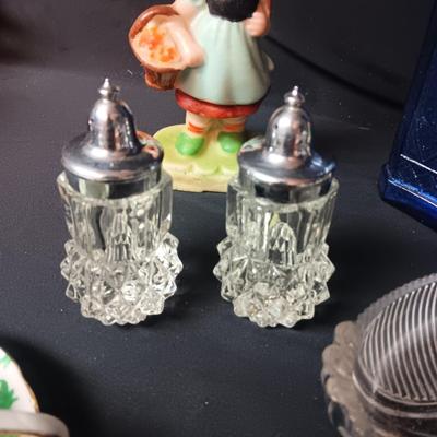 CANDLE FIGURES, SALT/PEPPER SHAKERS, DEPRESSION GLASS DISH AND MORE