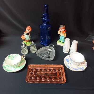 CANDLE FIGURES, SALT/PEPPER SHAKERS, DEPRESSION GLASS DISH AND MORE