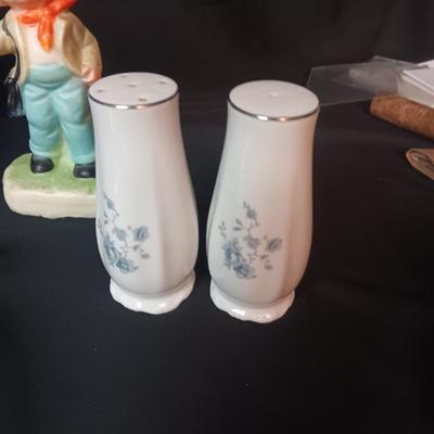 CANDLE FIGURES, SALT/PEPPER SHAKERS, DEPRESSION GLASS DISH AND MORE
