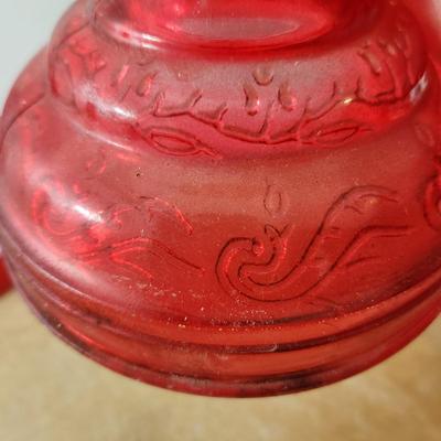 Pair Vintage Oil Lamps Red Glass Base