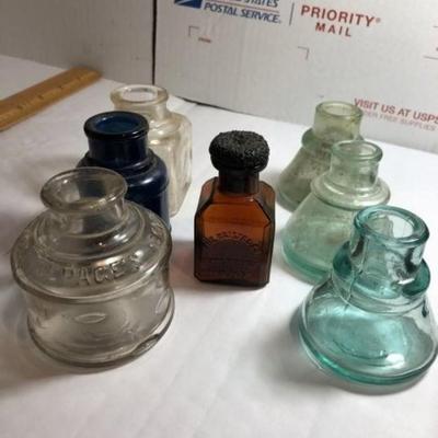 7 Scarce Antique Inkwells/Bottles Preowned from an Estate in Good Overall Condition as Pictured.