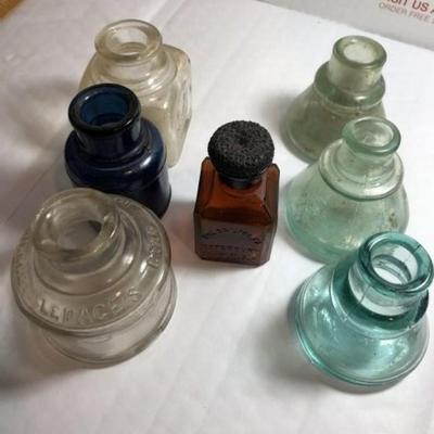 7 Scarce Antique Inkwells/Bottles Preowned from an Estate in Good Overall Condition as Pictured.