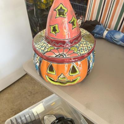 Ceramic pumpkin with witch hat