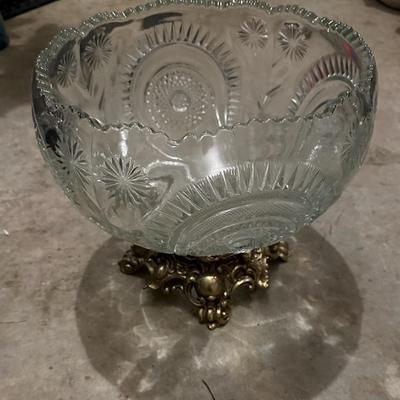 Cut Glass Punch Bowl with Gold stand
