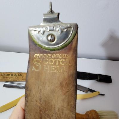 Lot of Barber Shop Straight Razors Brush Razor Strop