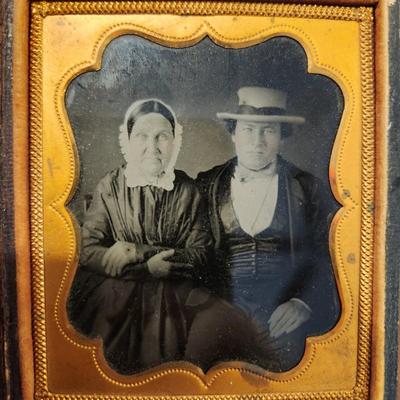 Antique Leather Case Tintype Gold Gilt metal Frame Photograph