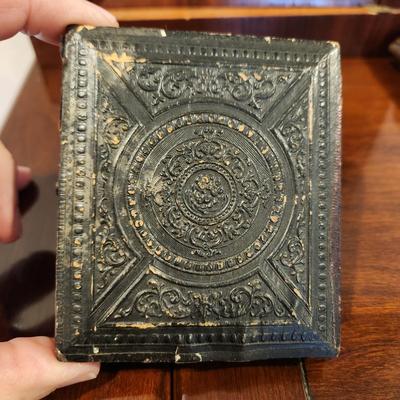 Antique Leather Case Tintype Gold Gilt metal Frame Photograph