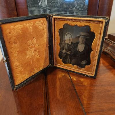 Antique Leather Case Tintype Gold Gilt metal Frame Photograph