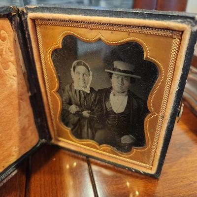 Antique Leather Case Tintype Gold Gilt metal Frame Photograph