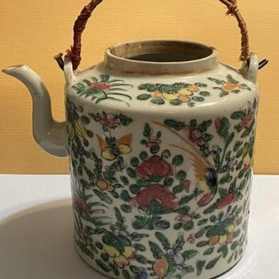 Chinese 19th. Century Famille Rose Teapot Preowned from an Estate as Pictured. No Lid & Small Fleck at the Nozzle.