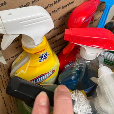 Box of household cleaning items