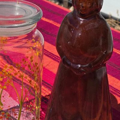 Vintage Mid Century Glass Cannister and Syrup Bottle