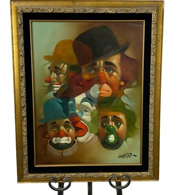 Chuck Oberstein "Untitled Clown" Oil On Board Stamped 442