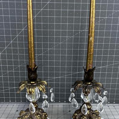 2 Hollywood Regency Style Marble Candle Sticks 