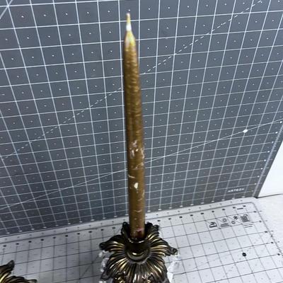 2 Hollywood Regency Style Marble Candle Sticks 
