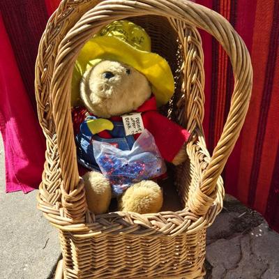 Vintage Wicker Doll Carriage with Paddington Bear