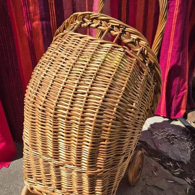 Vintage Wicker Doll Carriage with Paddington Bear