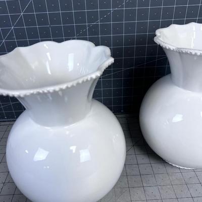 2 White Decorative Vases, NEW 