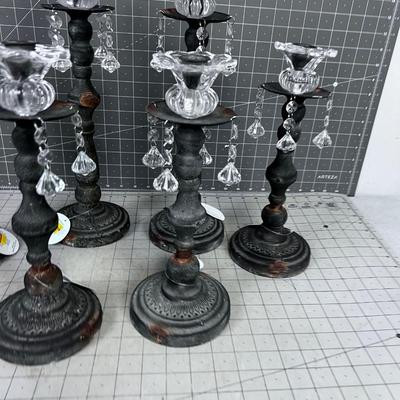7 Charcoal Colored Resin Crystal Dangle Candle Sticks NEW 