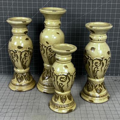 4 Ceramic Terracotta Candle Sticks, Decorative Pillar (3 Sizes) 