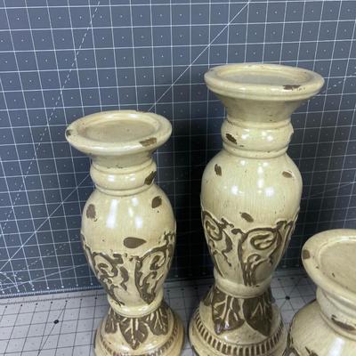 4 Ceramic Terracotta Candle Sticks, Decorative Pillar (3 Sizes) 
