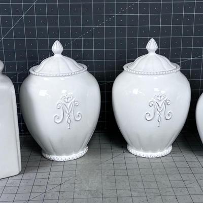 4 White Lidded Canister Jars