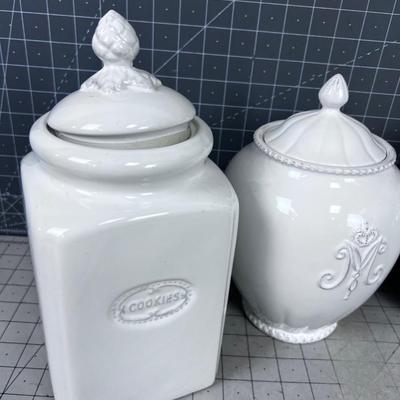 4 White Lidded Canister Jars