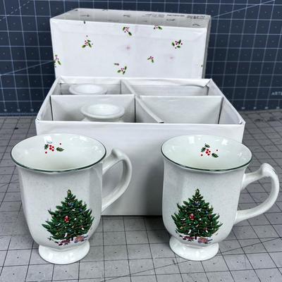 STUDIO NOVA 4 Brand New Irish Coffee Mugs with Christmas Tree Moffit