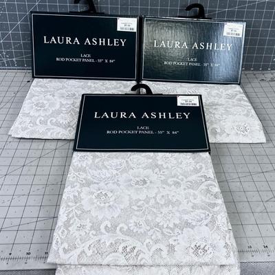 3 LAURA ASHLEY New Lace Rod Pocket Panel Curtain