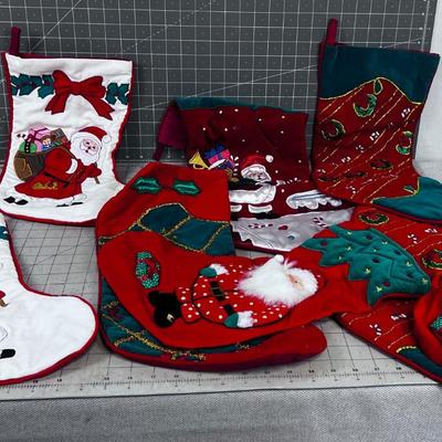 Large Lot Of Nice Christmas Stockings. Velvet