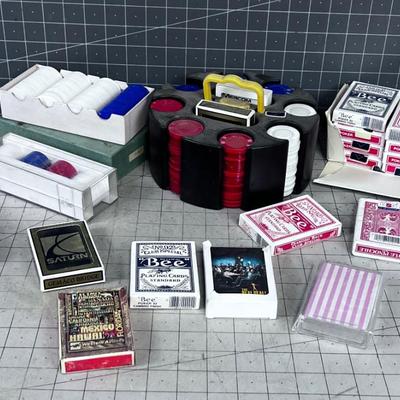 LOTS of POKER CHIPS & CARDS