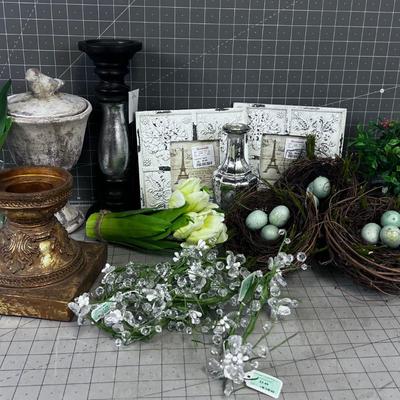 Large Spring Decorative LOT NEW: Flowers, Frames, Bird Nests 