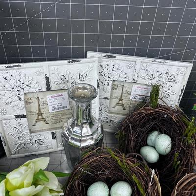 Large Spring Decorative LOT NEW: Flowers, Frames, Bird Nests 