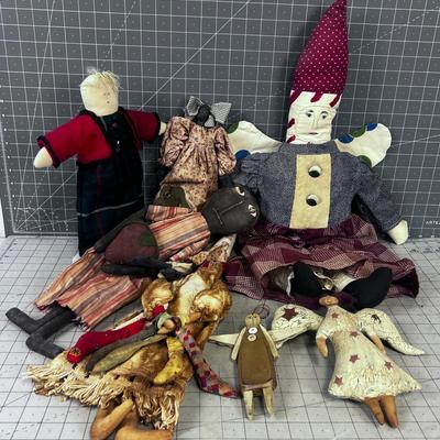 (7)  Red Hat More Rustic UNIQUE Dolls, Hand-Crafted