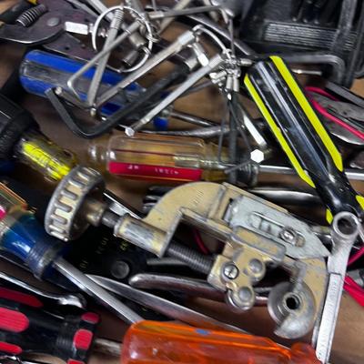 Tray of Stuff; Hand Tools, Battery Charger, Light Bulb