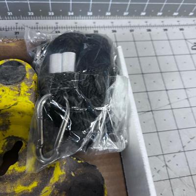 Tray of Garage Stuff:  Tape Measure, Screws, Wire Brush