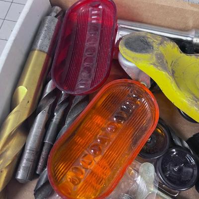 Tray of Garage Stuff:  Tape Measure, Screws, Wire Brush