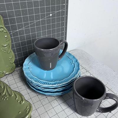 Set of Dishes Mix and Match; Gray, Yellow, Sage, Turquoise Colors