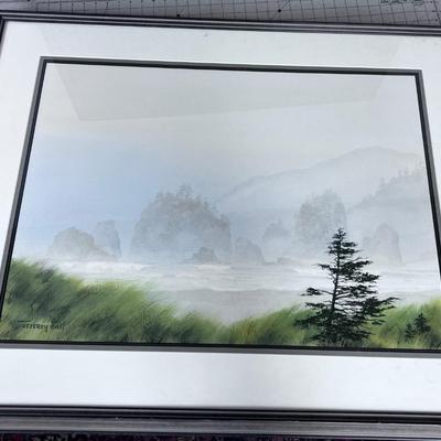 Incredible!! Title:  North Coast Rain. Jeffery Hull Gallery, Original Water Color Framed And Matted 