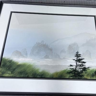 Incredible!! Title:  North Coast Rain. Jeffery Hull Gallery, Original Water Color Framed And Matted 