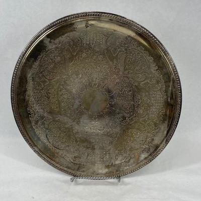 Antique Vintage Large Silver-plate Round Platter MRRS English Silver Mfg. Corp. Made in USA