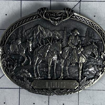 Brass Belt Buckle, Horses Tree Cowboy