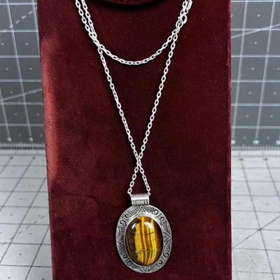 925 Tiger Eye Pendant on Chain 