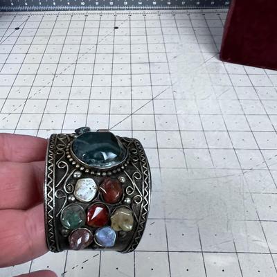 Large Bracelet: Palithera of Chakra Stones and Probably Plated Silver