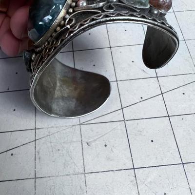 Large Bracelet: Palithera of Chakra Stones and Probably Plated Silver