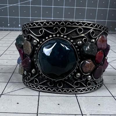 Large Bracelet: Palithera of Chakra Stones and Probably Plated Silver