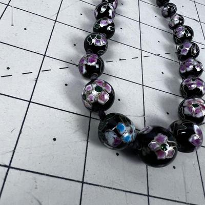 Enamel Cloisonne Beads NICE! Black and Floral