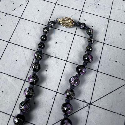 Enamel Cloisonne Beads NICE! Black and Floral