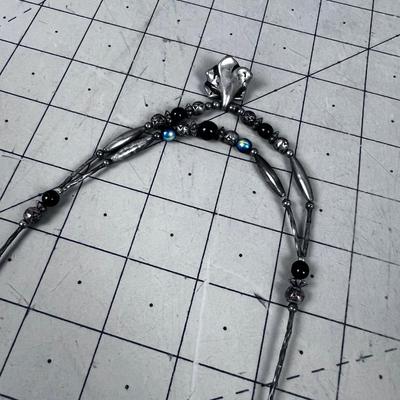 Liquid Silver with Blue Iridescent  and other Beads. 