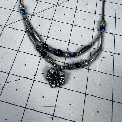 Liquid Silver with Blue Iridescent  and other Beads. 